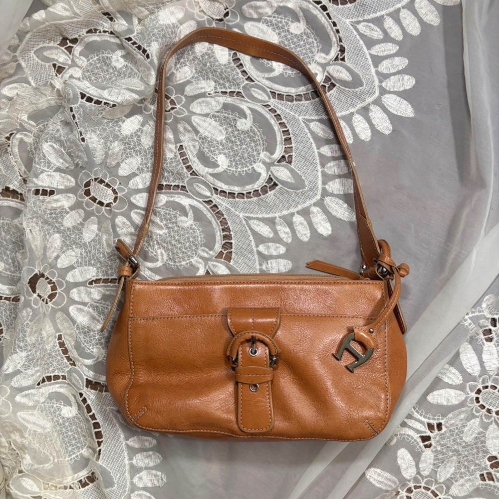 Y2K Etienne Aigner Cognac Leather Shoulder Bag Buckle Logo Charm Small Purse